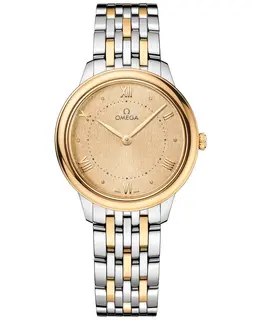 Omega De Ville Prestige Quartz 30mm Gold Dial 18k Yellow Gold and Steel Women's Watch 434.20.30.60.08.001