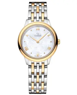 Omega De Ville Prestige Quartz 27.5mm Mother of Pearl Dial 18k Yellow Gold and Steel Women's Watch 434.20.28.60.05.001