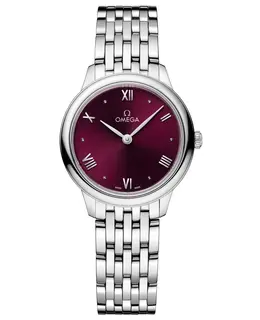 Omega De Ville Prestige Quartz 27.5mm Burgundy Dial Steel Women's Watch 434.10.28.60.11.001