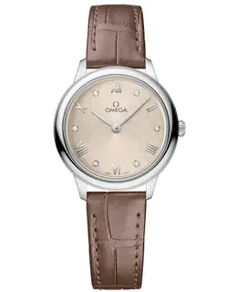 Omega De Ville Prestige Quartz 27.5mm Off White Diamond Dial Leather Strap Women's Watch 434.13.28.60.59.001
