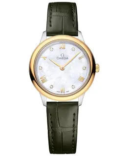 Omega De Ville Prestige Quartz 27.5mm Mother of Pearl Diamond Dial Leather Strap Women's Watch 434.23.28.60.55.001