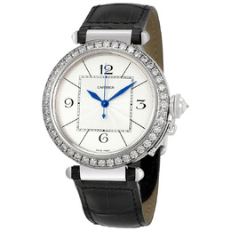 Pre-owned Cartier Pasha de Cartier Mens Watch WJ120251, 18kt White Gold Case with Black Leather Strap, Diamond Bezel