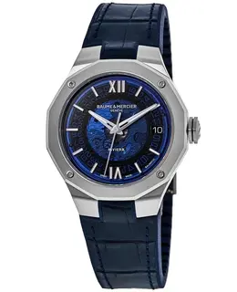 Baume & Mercier Riviera Blue Dial Leather Strap Men's Watch 10714