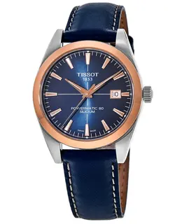 Tissot Gentleman 18K Gold Blue Dial Leather Strap Men's Watch t927.407.46.041.00