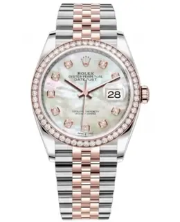 Rolex Datejust M126281RBR-0009, 36mm Steel & Rose Gold Mother of Pearl Diamond Dial Diamond Bezel Women's Watch