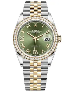 Rolex Datejust 36 Yellow Gold & Diamonds Olive Green Dial Women's Watch