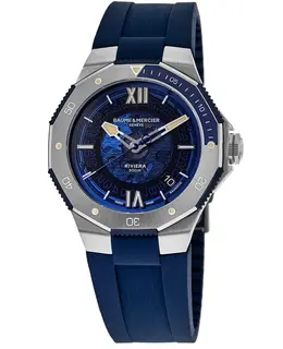 Authentic Baume & Mercier 10716 M0A10716 Riviera Automatic Blue Dial Rubber Strap Men's Watch