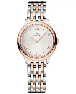 Omega De Ville Prestige Quartz 27.5mm Silver Dial 18k Rose Gold and Steel Women's Watch 434.20.28.60.02.001