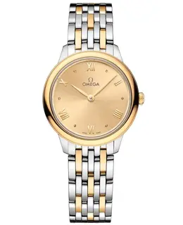 Omega De Ville Prestige Quartz 27.5mm Gold Dial 18k Yellow Gold and Steel Women's Watch 434.20.28.60.08.001