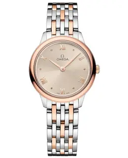 Omega De Ville Prestige Quartz 27.5mm Off White Dial 18k Rose Gold and Steel Women's Watch 434.20.28.60.09.001