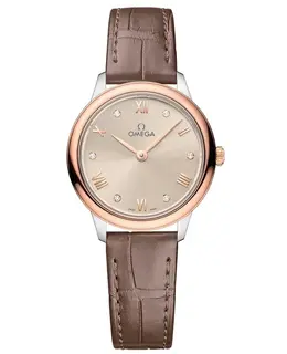 Omega De Ville Prestige Quartz 27.5mm Off White Diamond Dial Leather Strap Women's Watch 434.23.28.60.59.001