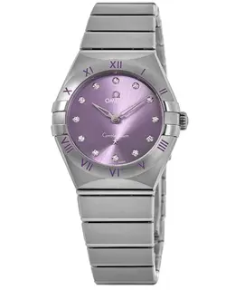 Omega Constellation Quartz 28 MM Purple Diamond Dial Steel Women's Watch 131.10.28.60.60.002