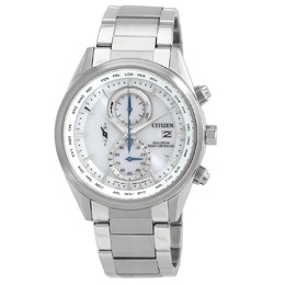 Citizen Eco-Drive AT8260-85A Perpetual Alarm Chronograph GMT World Time Solar Mens White Dial Watch