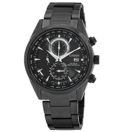 Citizen Perpetual Alarm World Time Chronograph GMT Black Dial Mens Watch at8265-81e