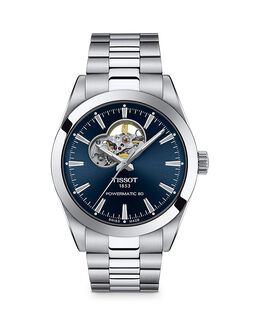 Часы Tissot Gentleman Powermatic 80 Open Heart 40 мм, синий 4549049 | blue/silver