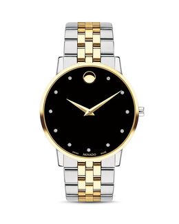Классические двухцветные часы Movado Museum с индексом бриллиантов, 40 мм, черный 3092782 | black/gold