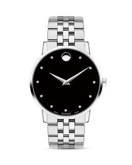 Классические часы Movado Museum из нержавеющей стали с бриллиантами, 40 мм, черный 3092780 | black/silver
