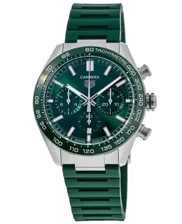 Tag Heuer Carrera Chronograph Calibre Heuer 02 Green Dial Rubber Strap Men's Watch cbn2a1n.ft6238