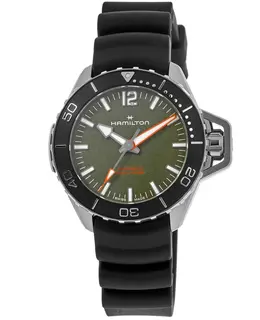 Hamilton Khaki Navy Frogman Automatic Green Dial Rubber Strap Men's Watch h77455360