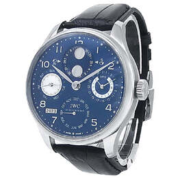 IWC Portuguese Perpetual Calendar Automatic Moon Phase Blue Dial Mens Watch IW503203