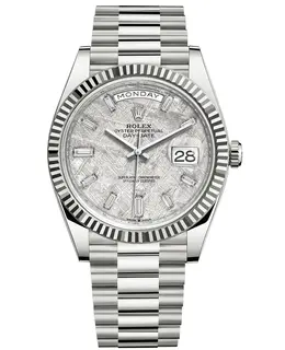Rolex Day-Date 40 M228239-0055 Men's Luxury Watch Silver-tone Hands Meteorite Diamond Dial 18K White Gold President Style Band