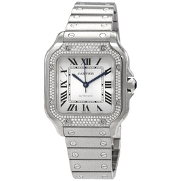 Pre-owned Cartier Santos De Cartier Diamond Sunray Dial Watch W4SA0005