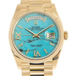 Rolex Day-Date 36 Turquoise Dial 18kt Yellow Gold President Watch 128238DSP 128238tqrsdp