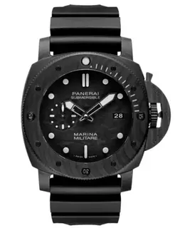 Panerai Submersible Marina Militare Black Dial Rubber Strap Men's Watch pam02979