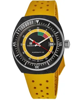 Tissot Sideral S Powermatic 80.111 - Brand New Authentic Men's Watch with Black Dial, Silver Hands and Yellow Rubber Strap (Model t145.407.97.057.00)