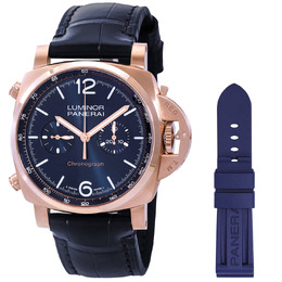 Panerai Luminor Chrono Goldtech Blu Notte Hand Wind Blue Dial Mens Watch pam01111