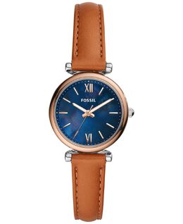 Женские мини-часы Carlie с кожаным ремешком, 28 мм Fossil, коричневый 10231410 | brown