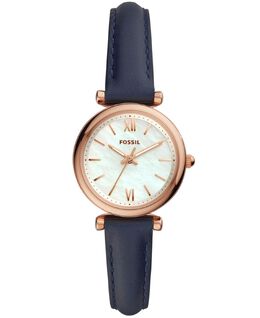 Женские мини-часы Carlie с кожаным ремешком, 28 мм Fossil 10231410 | navy