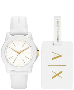 Женские часы AXE с белым силиконовым ремешком и багажной биркой, 36 мм Armani Exchange, белый 11748820 | white