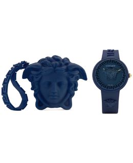 Женские швейцарские часы Medusa Pop Blue с силиконовым ремешком, 39 мм, комплект Versace 16754806 | navy
