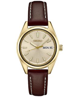Женские часы Essentials с коричневым кожаным ремешком, 30 мм Seiko 13059122 | champagne