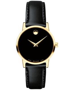 Женские часы Swiss Museum с классическим черным кожаным ремешком, 28 мм Movado 6273059 | black/gold black