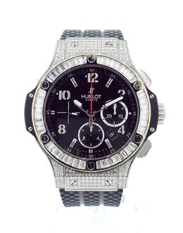 Pre-owned Hublot Big Bang Chronograph Diamond Black Dial Mens Watch 301.sw.130.rx.094