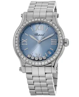 Chopard Happy Sport Medium 36mm Light Blue Dial with Floating Diamonds Women's Watch 278582-3008-cd