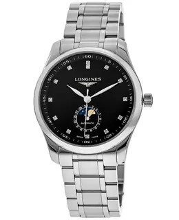 Longines Master Collection Moonphase Black Dial Diamond Stainless Steel Men's Watch L29094576