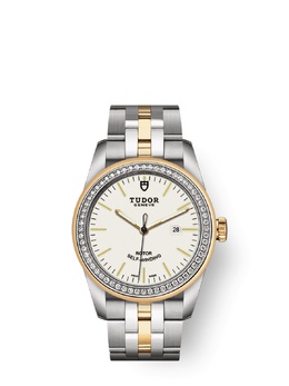 Tudor Glamour Date Automatic Diamond Ladies Watch, Calibre T201 Movement, Sapphire Crystal, 31mm Silver-tone/Gold-tone Bracelet - Item: M53023-006