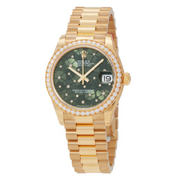 Rolex Datejust 31 M278288rbr-0038 Olive-Green Floral Motif Diamond Dial Automatic Ladies' Watch 18kt Yellow Gold President Bracelet