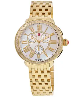 Authentic Michele Serein Chronograph 18K Gold-Plated Diamond Women's Watch MWW21A000070