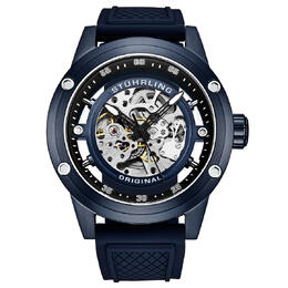 Stuhrling Original Legacy Automatic M17984 Men's Blue Dial Watch with Skeletonized Dial, Dark Blue Rubber Strap