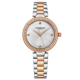 Women's Quartz Crystal Studded Rose Case Watch, Silver Dial - Model M18004