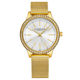 Women's Quartz Crystal Studded Gold Case Watch M18008, Silver Dial