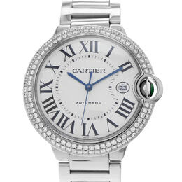 Pre-Owned Cartier Ballon Bleu de Cartier Diamond Silver Dial Mens Watch WE9009Z3