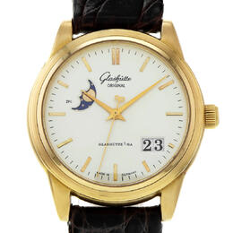 Pre-owned Glashütte Original Senator Panorama Date Watch - Rose Gold, Black Leather Strap, Automatic Movement