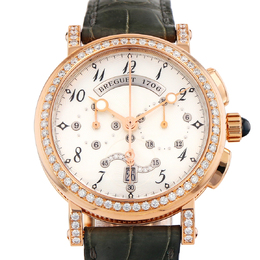 Pre-owned Breguet Marine Chronograph Chronograph Diamond White Dial Ladies Watch 8828br/5d/586/dd00