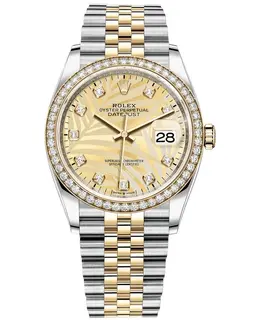 Rolex Datejust 36 Yellow Gold & Diamonds Golden Palm-Motif Diamond Dial Women's Watch, Model M126283RBR-0029