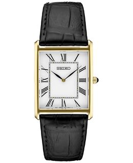 Мужские часы Essentials с черным кожаным ремешком, 28 мм Seiko 12365178 | gold